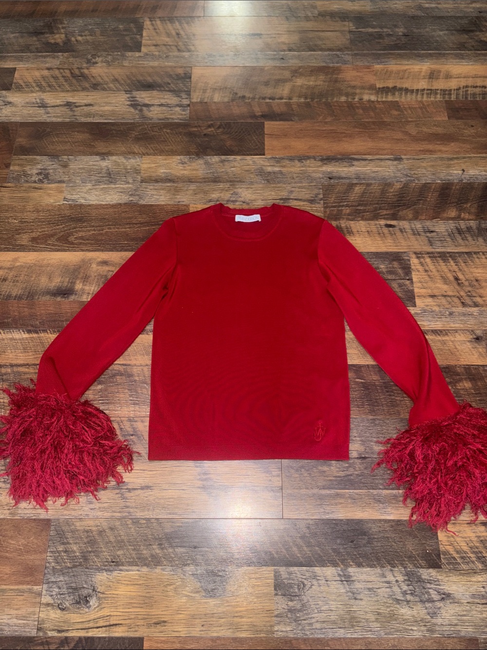 JW ANDERSON Red Pom Pom Cuffs Crewneck Pullover